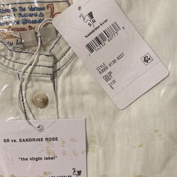 Sandrine Rose Women's Dust White Mandarin Collar Button Shirt Size S - Picture 4 of 10